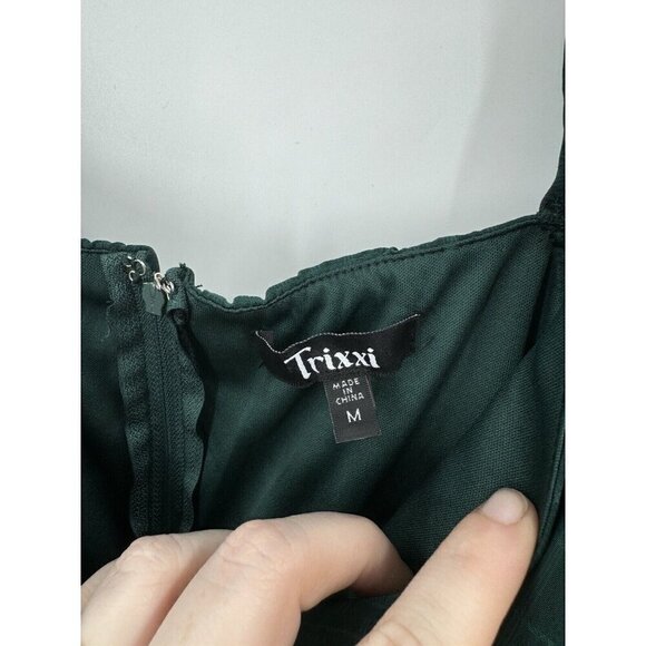 Trixxi Dress Women Medium Green Pine Short Sleeve Belt Preppy Fairycore Festival - Picture 6 of 13
